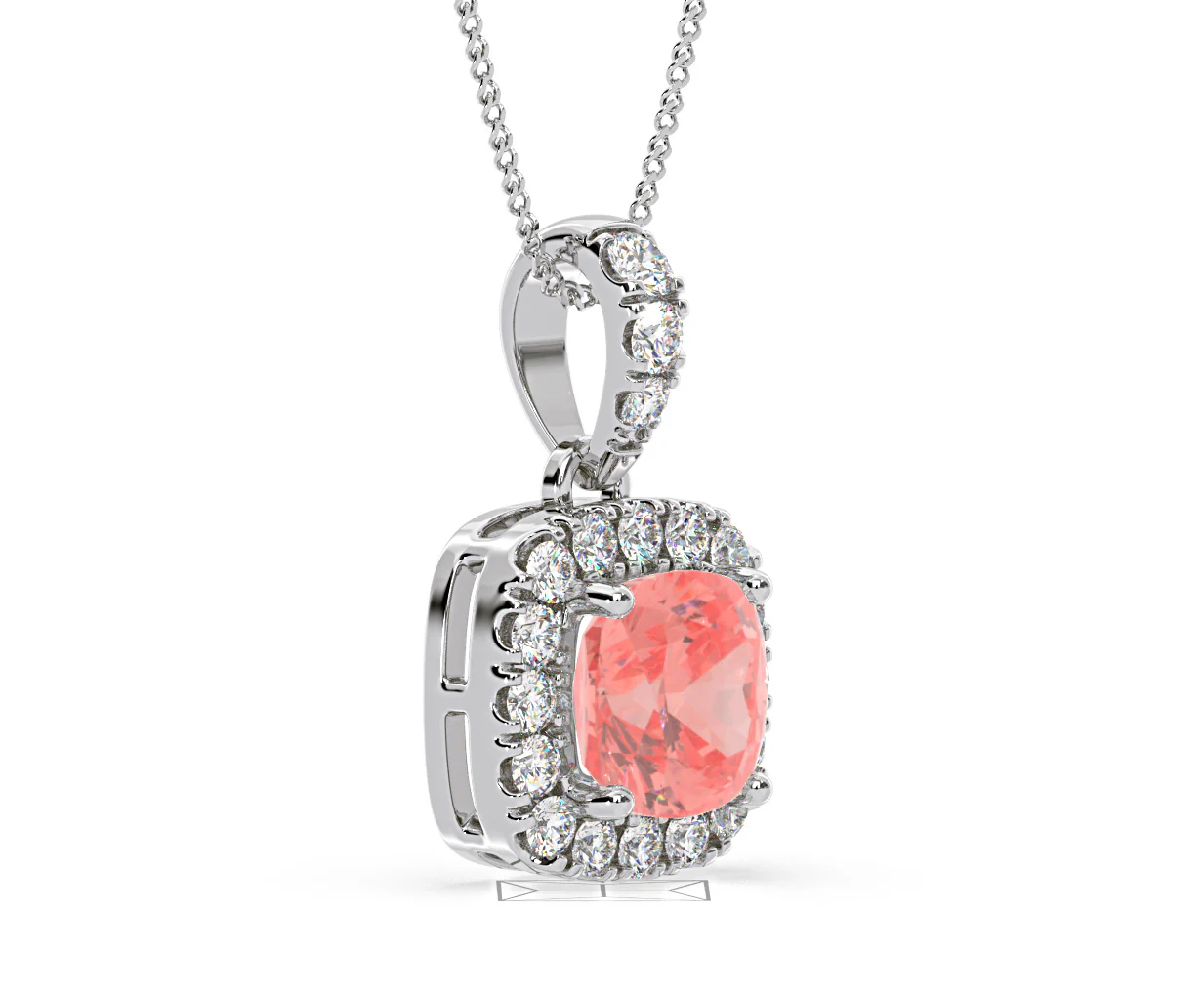 Beatrice Pink Lab Diamond Cushion Cut Necklace 1.38ct in 18K White Gold - Elara Collection - Image 78