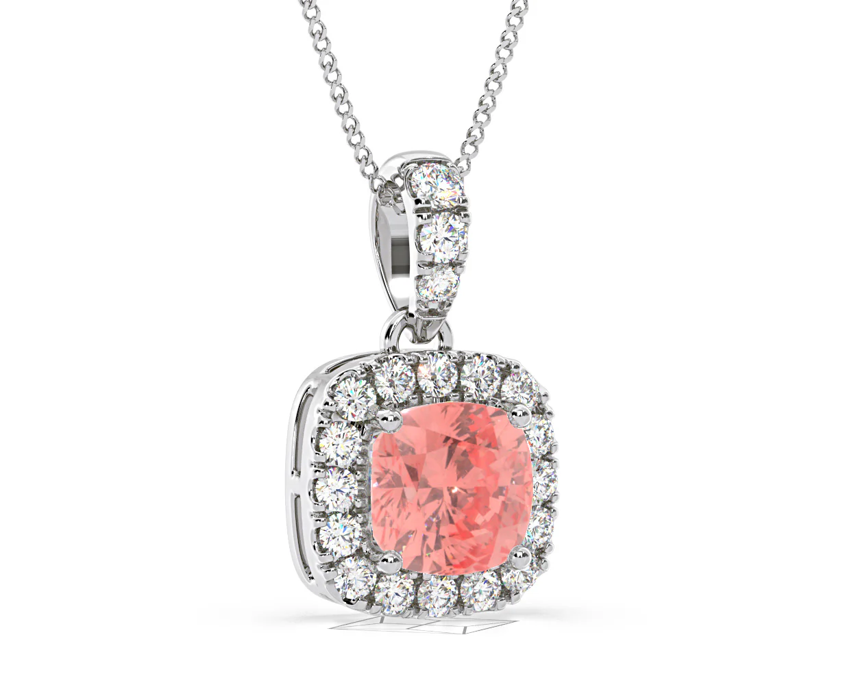 Beatrice Pink Lab Diamond Cushion Cut Necklace 1.38ct in 18K White Gold - Elara Collection - Image 83