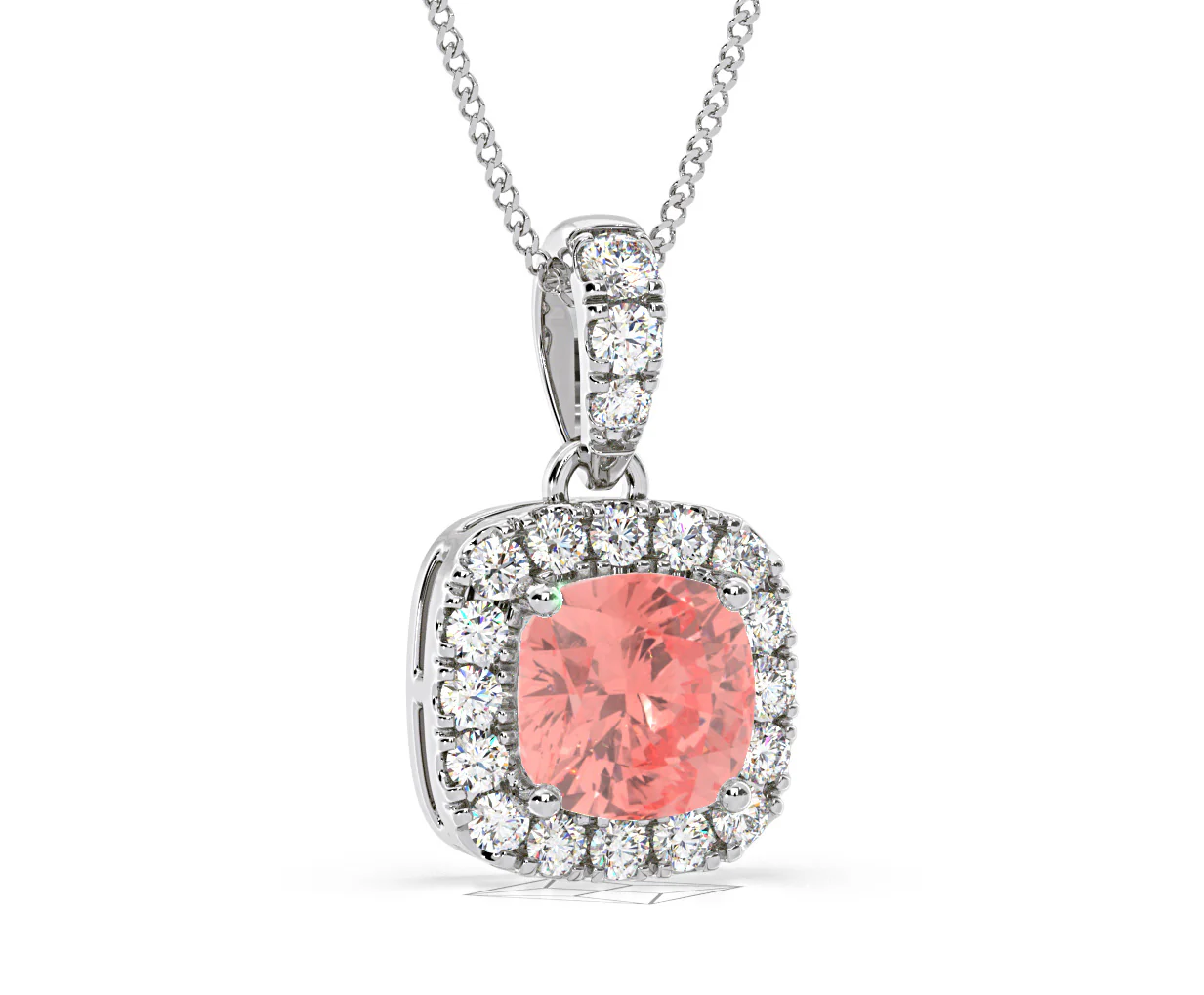Beatrice Pink Lab Diamond Cushion Cut Necklace 1.38ct in 18K White Gold - Elara Collection - Image 84