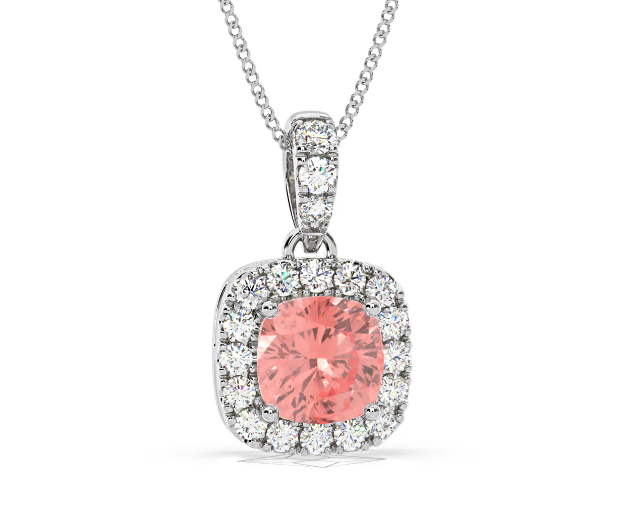 Beatrice Pink Lab Diamond Cushion Cut Necklace 1.38ct in 18K White Gold - Elara Collection - Image 86