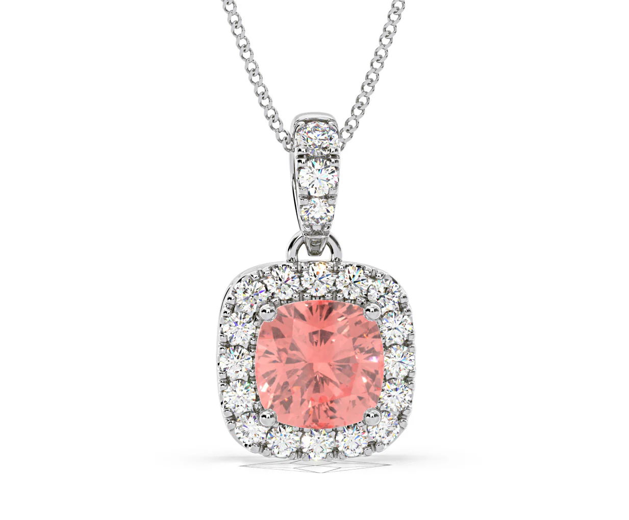 Beatrice Pink Lab Diamond Cushion Cut Necklace 1.38ct in 18K White Gold - Elara Collection - Image 87