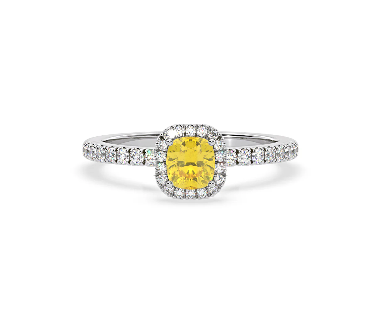 Beatrice Yellow Lab Diamond 1.00ct Cushion Halo Ring in 18K White Gold- Elara Collection - Image 86