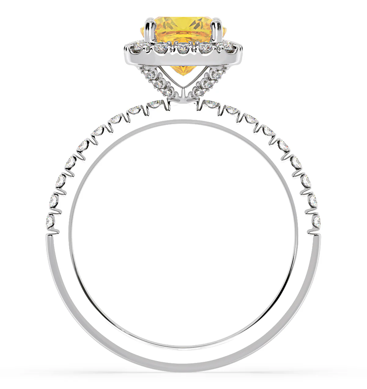 Beatrice Yellow Lab Diamond 1.65ct Cushion Halo Ring in Platinum - Elara Collection - Image 5