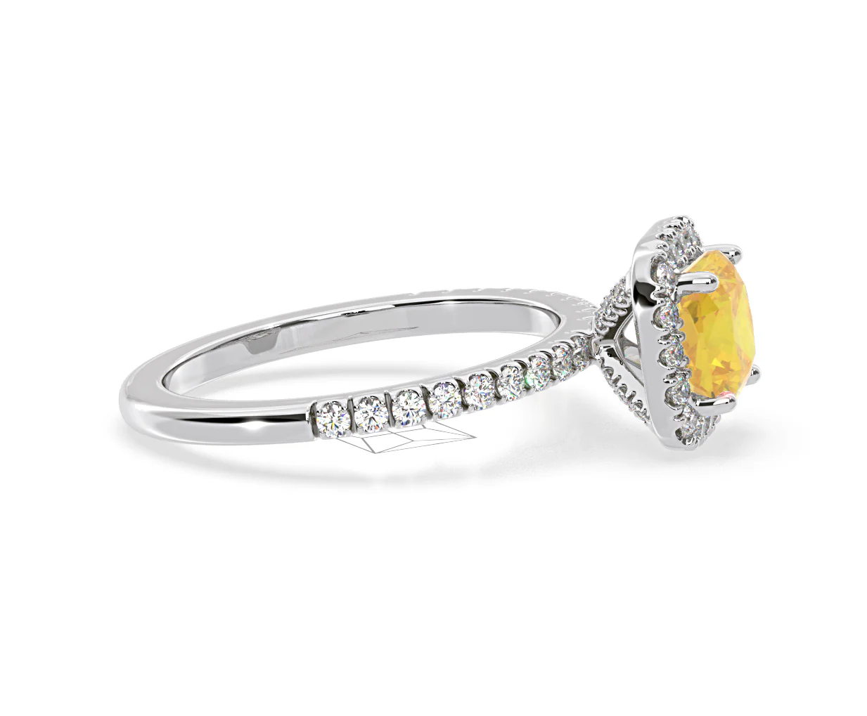Beatrice Yellow Lab Diamond 1.65ct Cushion Halo Ring in Platinum - Elara Collection - Image 69
