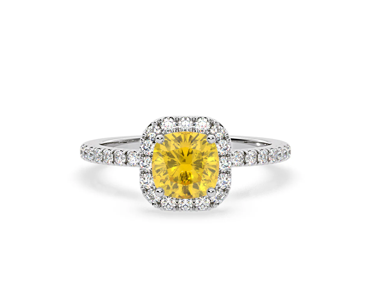 Beatrice Yellow Lab Diamond 1.65ct Cushion Halo Ring in Platinum - Elara Collection - Image 7