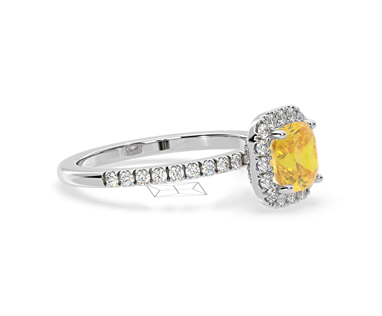 Beatrice Yellow Lab Diamond 1.65ct Cushion Halo Ring in Platinum - Elara Collection - Image 74