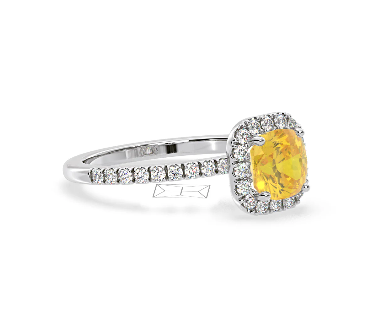 Beatrice Yellow Lab Diamond 1.65ct Cushion Halo Ring in Platinum - Elara Collection - Image 77