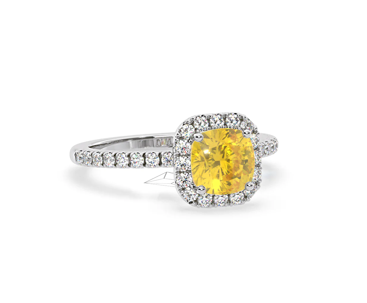 Beatrice Yellow Lab Diamond 1.65ct Cushion Halo Ring in Platinum - Elara Collection - Image 82