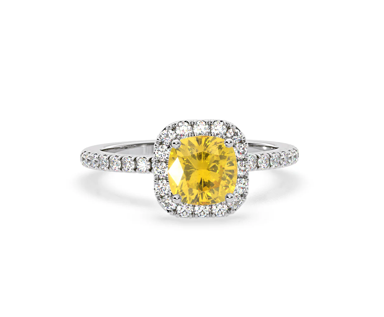 Beatrice Yellow Lab Diamond 1.65ct Cushion Halo Ring in Platinum - Elara Collection - Image 85