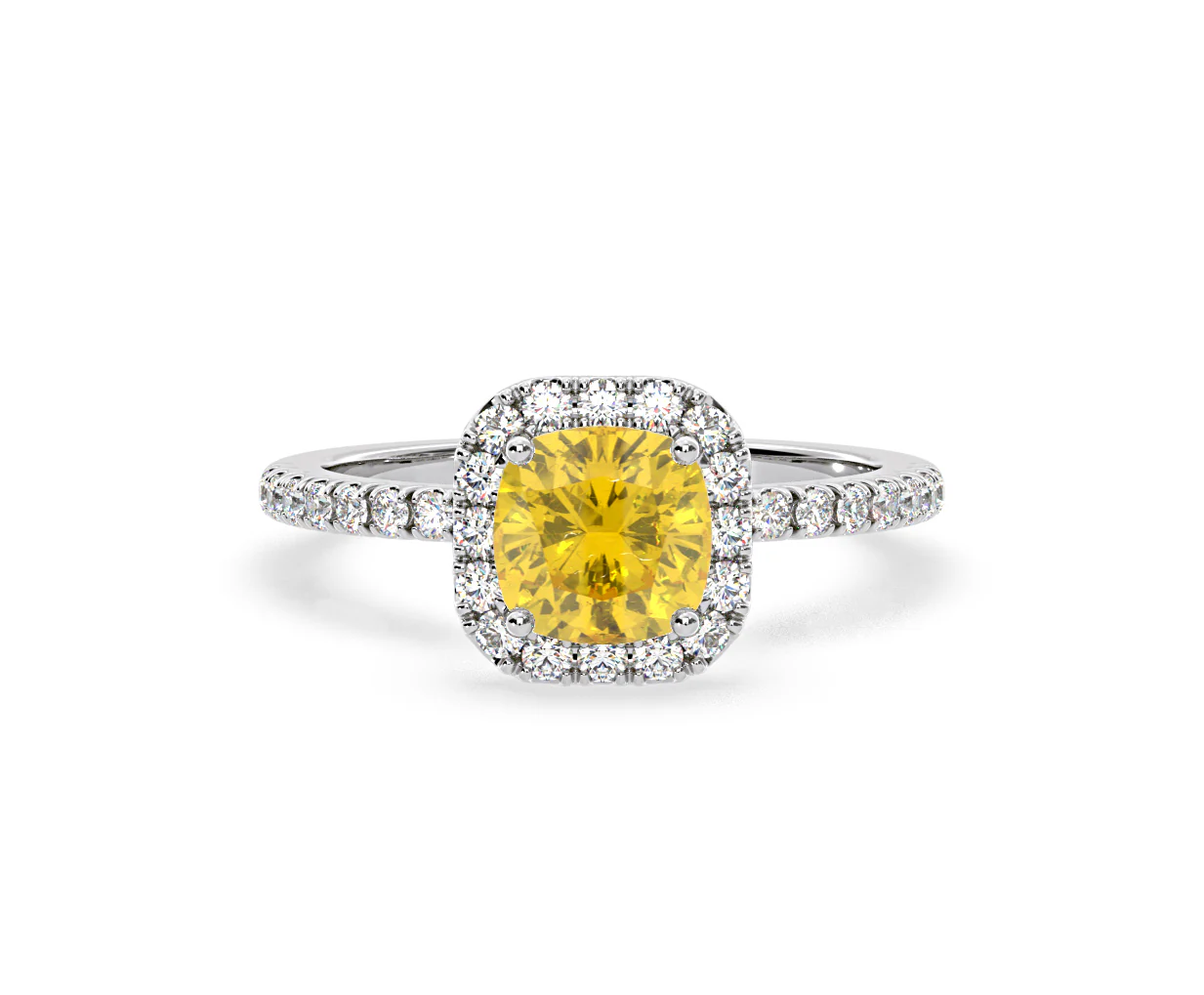Beatrice Yellow Lab Diamond 1.65ct Cushion Halo Ring in Platinum - Elara Collection - Image 86