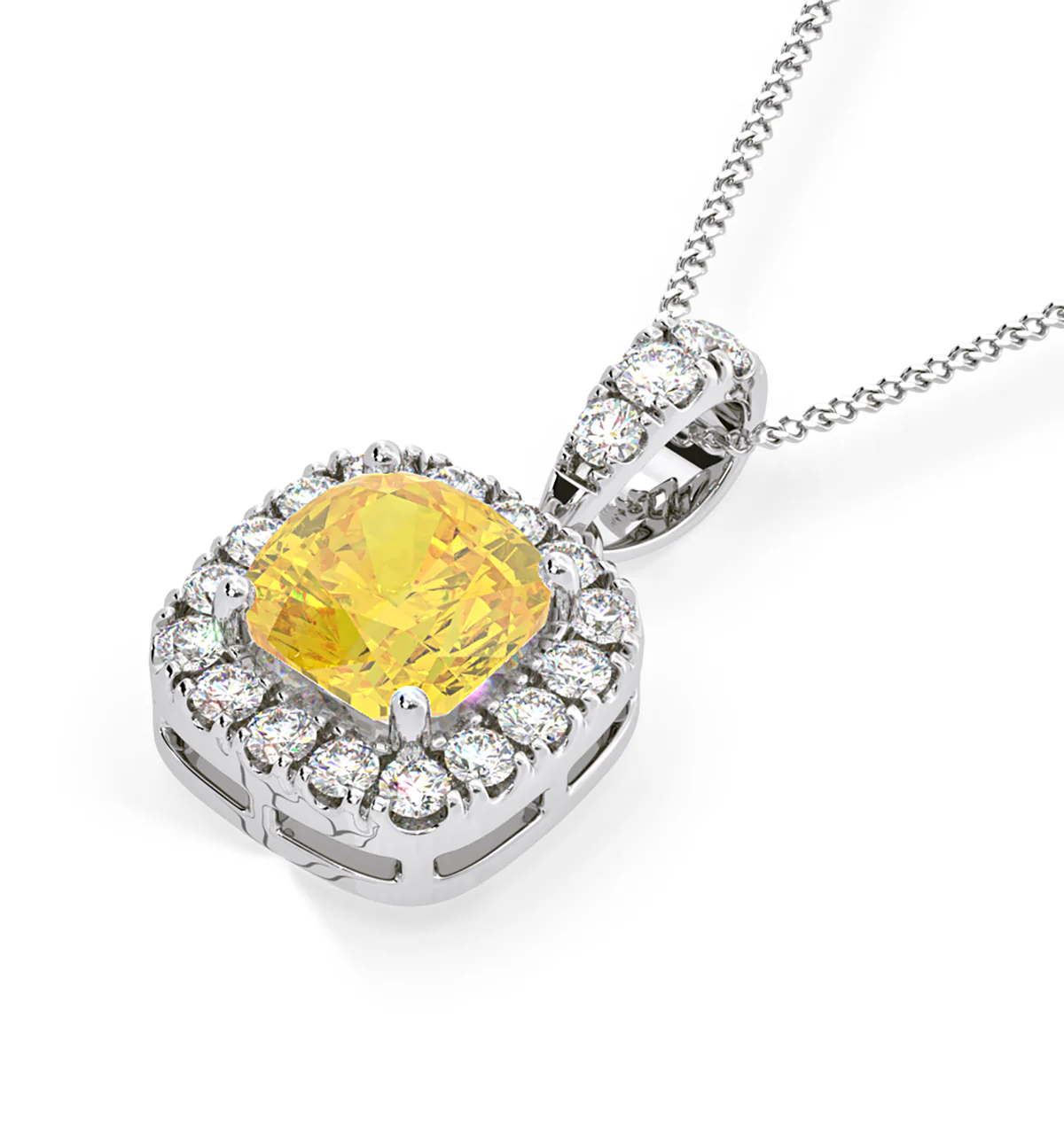 Beatrice Yellow Lab Diamond Cushion Cut Necklace 1.38ct in 18K White Gold - Elara Collection - Image 3