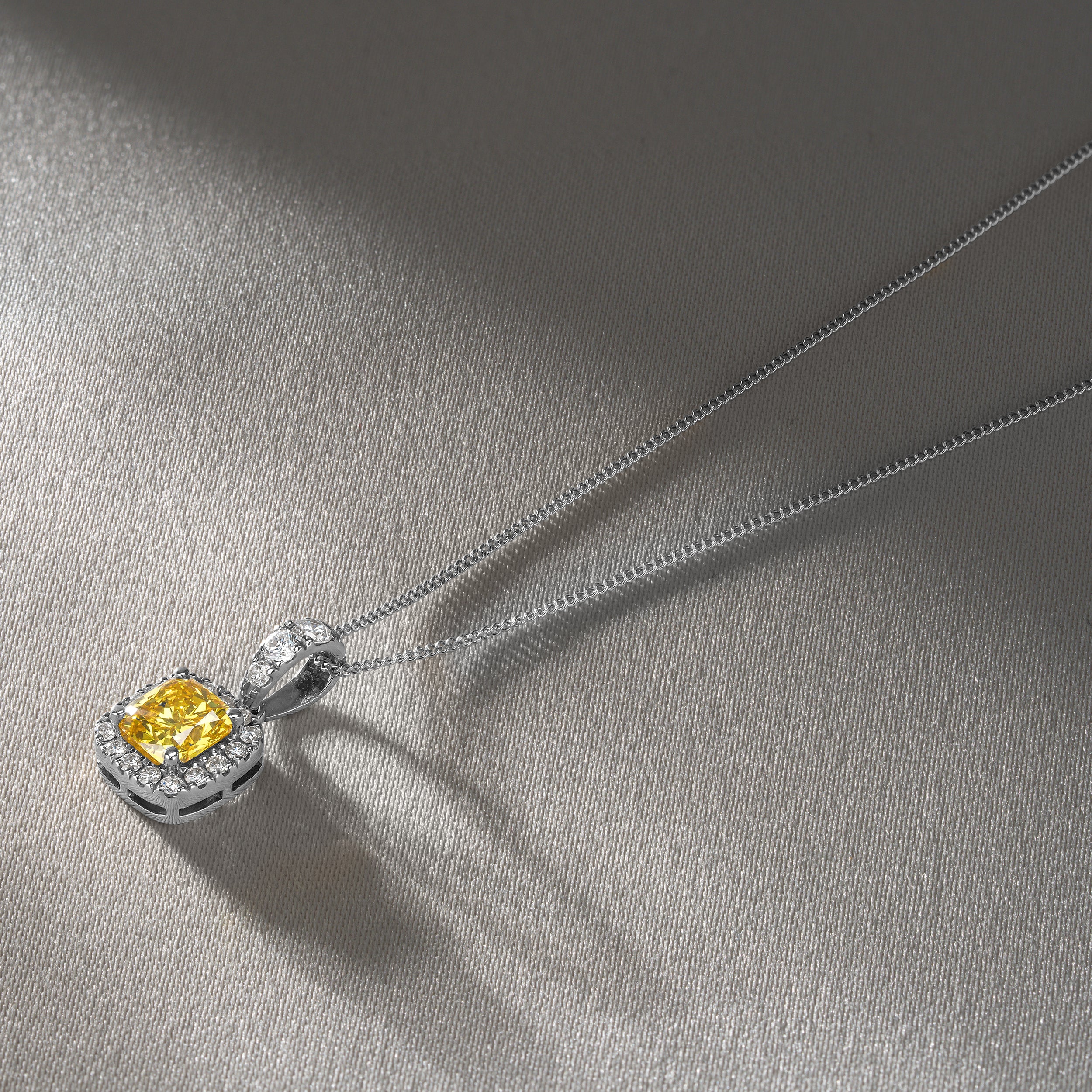 Beatrice Yellow Lab Diamond Cushion Cut Necklace 1.38ct in 18K White Gold - Elara Collection - Image 8