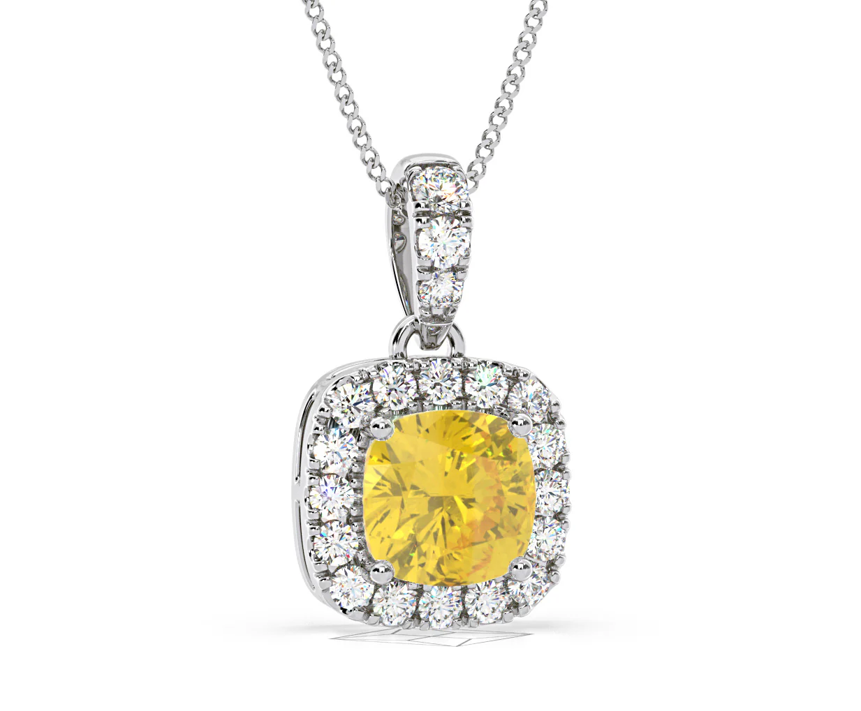 Beatrice Yellow Lab Diamond Cushion Cut Necklace 1.38ct in 18K White Gold - Elara Collection - Image 86