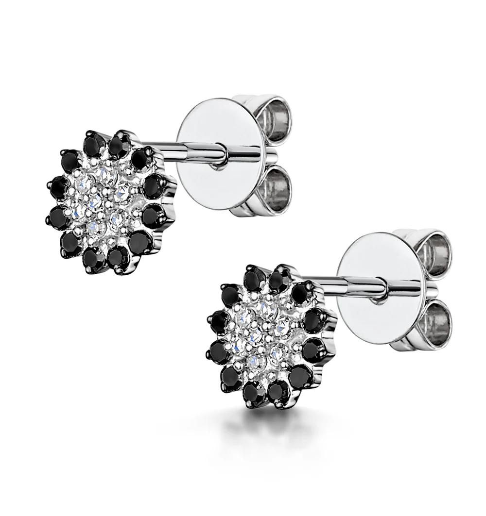 Black Diamond and Diamond Stellato Earrings in 9K White Gold - Image 3