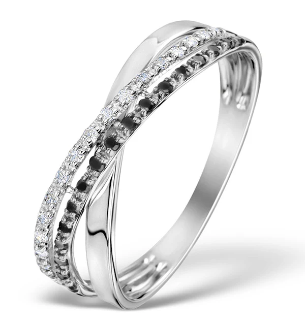 Black Diamond and Lab Diamond Crossover Ring 0.09ct in 925 Silver
