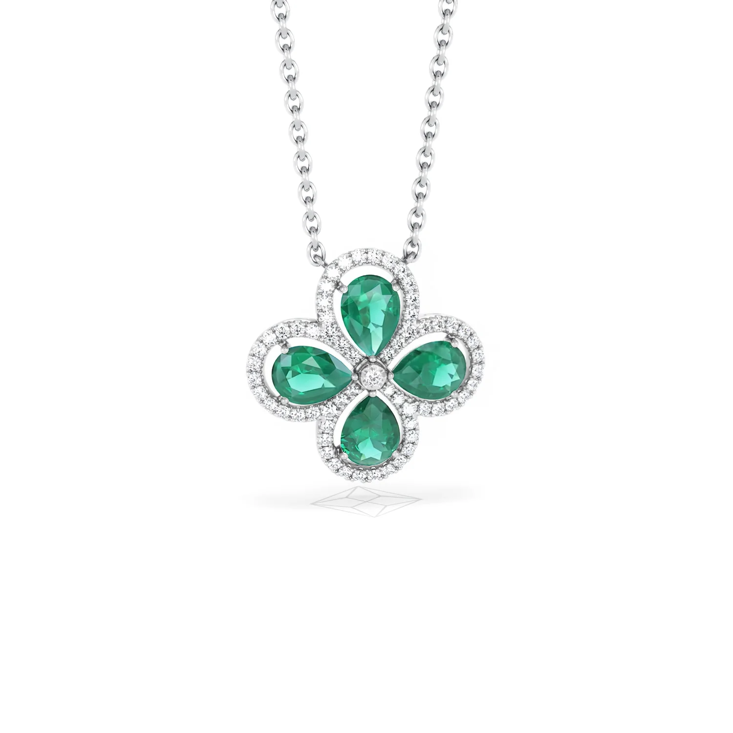 Bloom 3.20ct Lab Emerald and Lab Diamond Necklace in 18K White Gold - Image 11