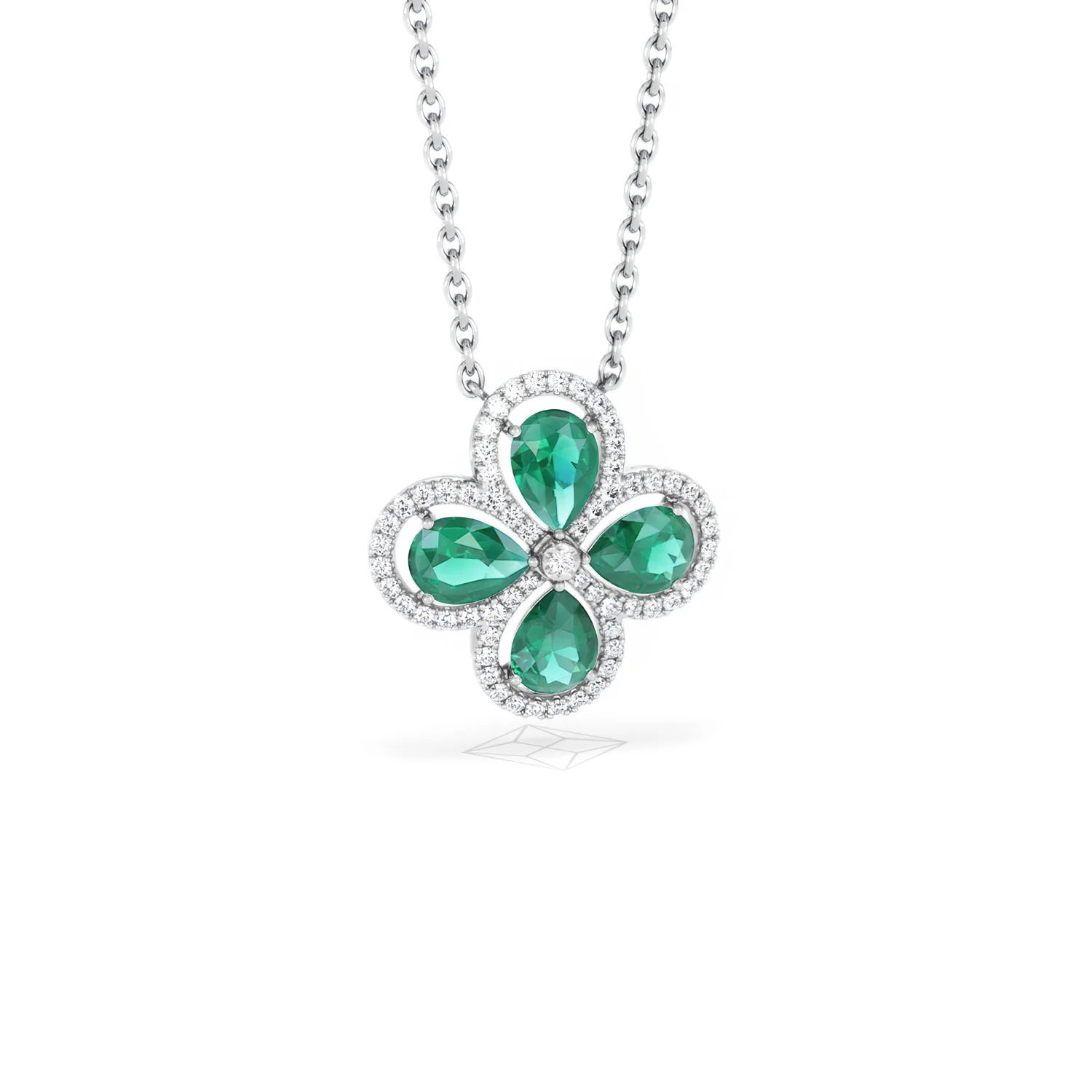 Bloom 3.20ct Lab Emerald and Lab Diamond Necklace in 18K White Gold - Image 12