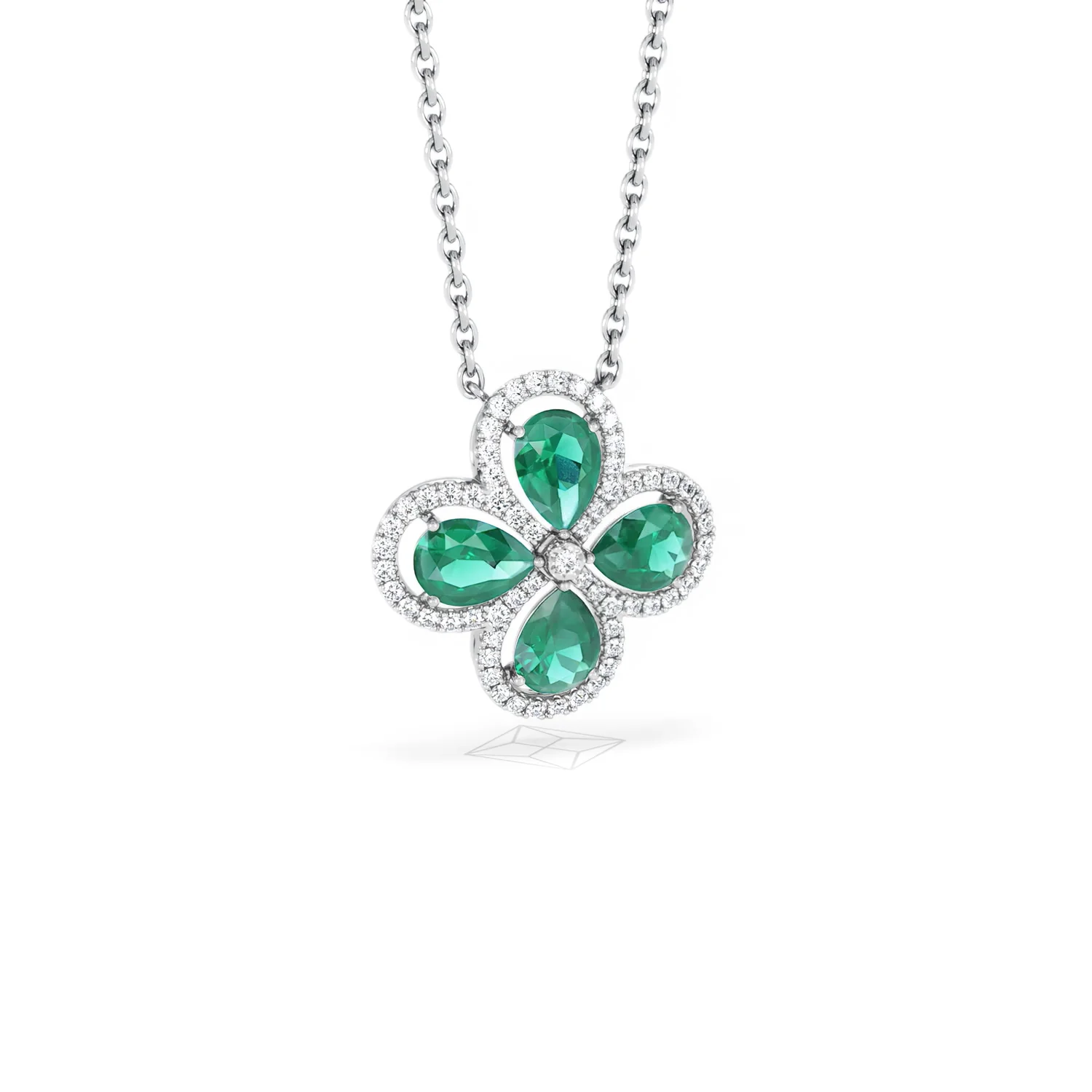 Bloom 3.20ct Lab Emerald and Lab Diamond Necklace in 18K White Gold - Image 13