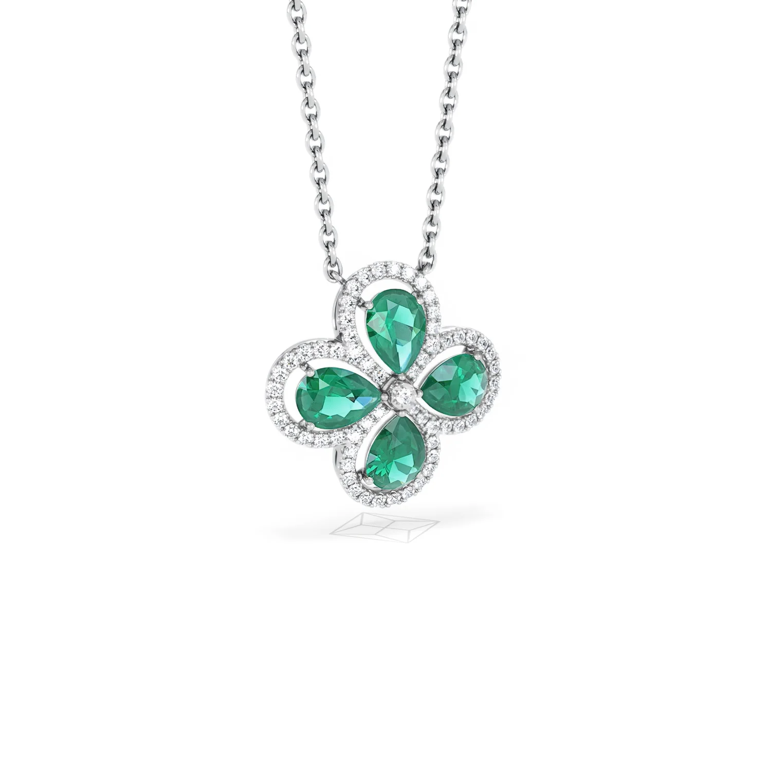 Bloom 3.20ct Lab Emerald and Lab Diamond Necklace in 18K White Gold - Image 14