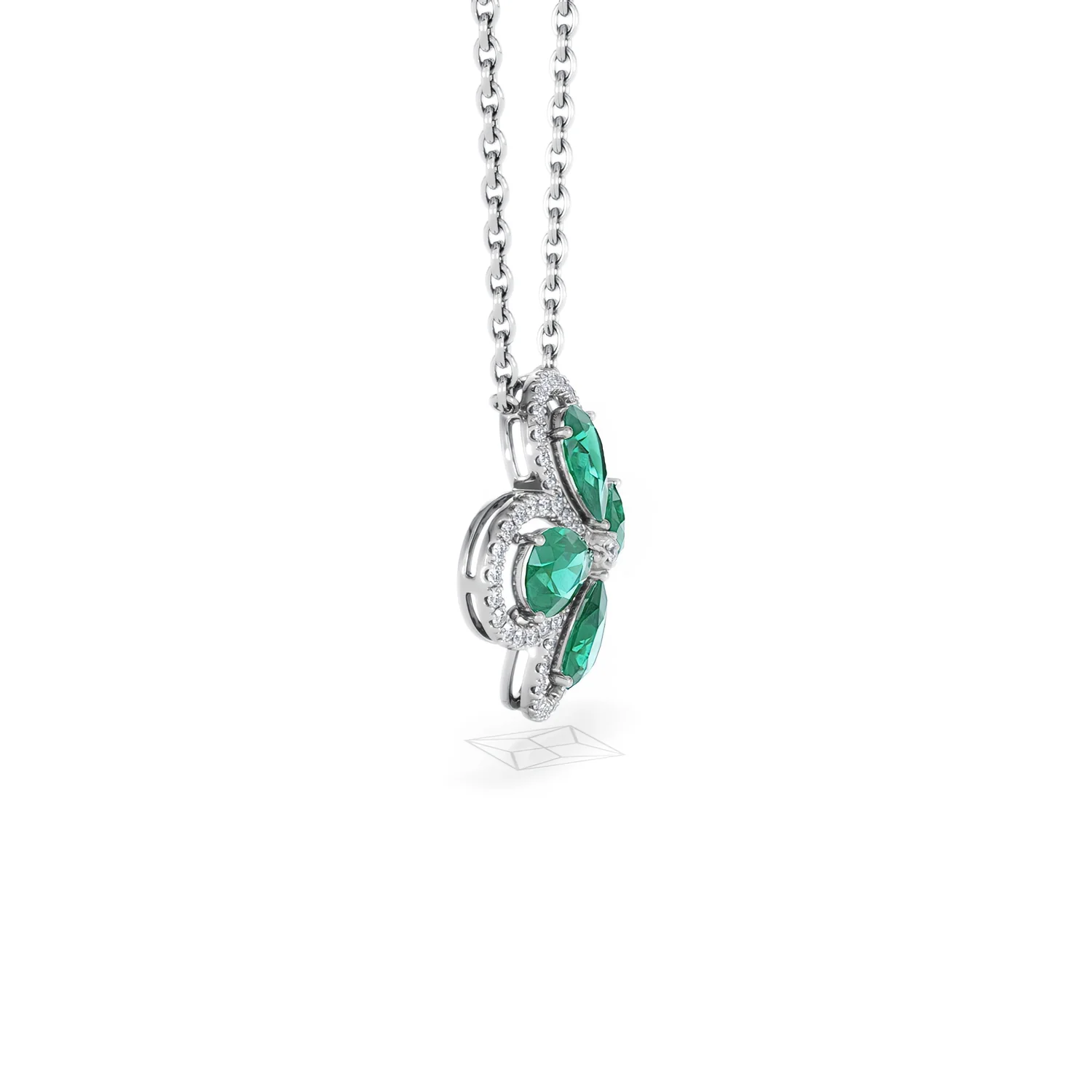 Bloom 3.20ct Lab Emerald and Lab Diamond Necklace in 18K White Gold - Image 25