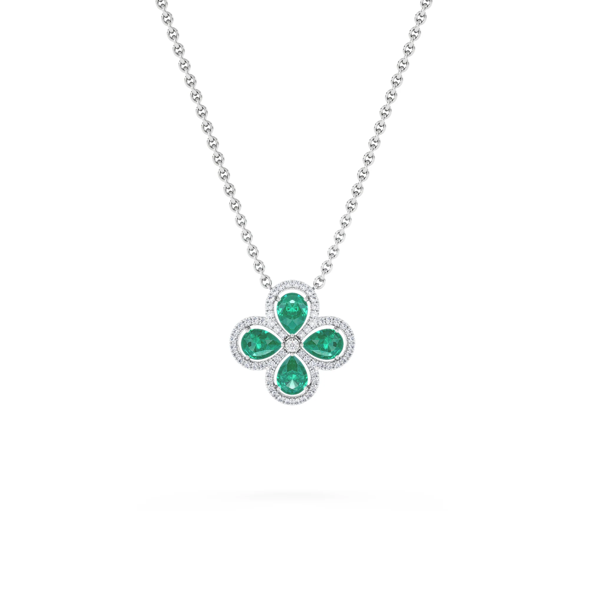Bloom 3.20ct Lab Emerald and Lab Diamond Necklace in 18K White Gold - Image 3