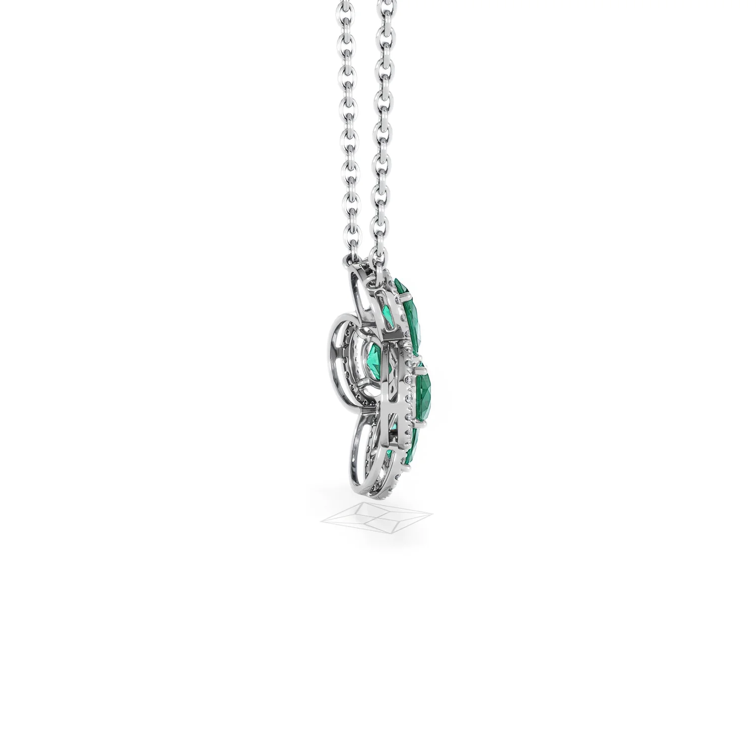 Bloom 3.20ct Lab Emerald and Lab Diamond Necklace in 18K White Gold - Image 32