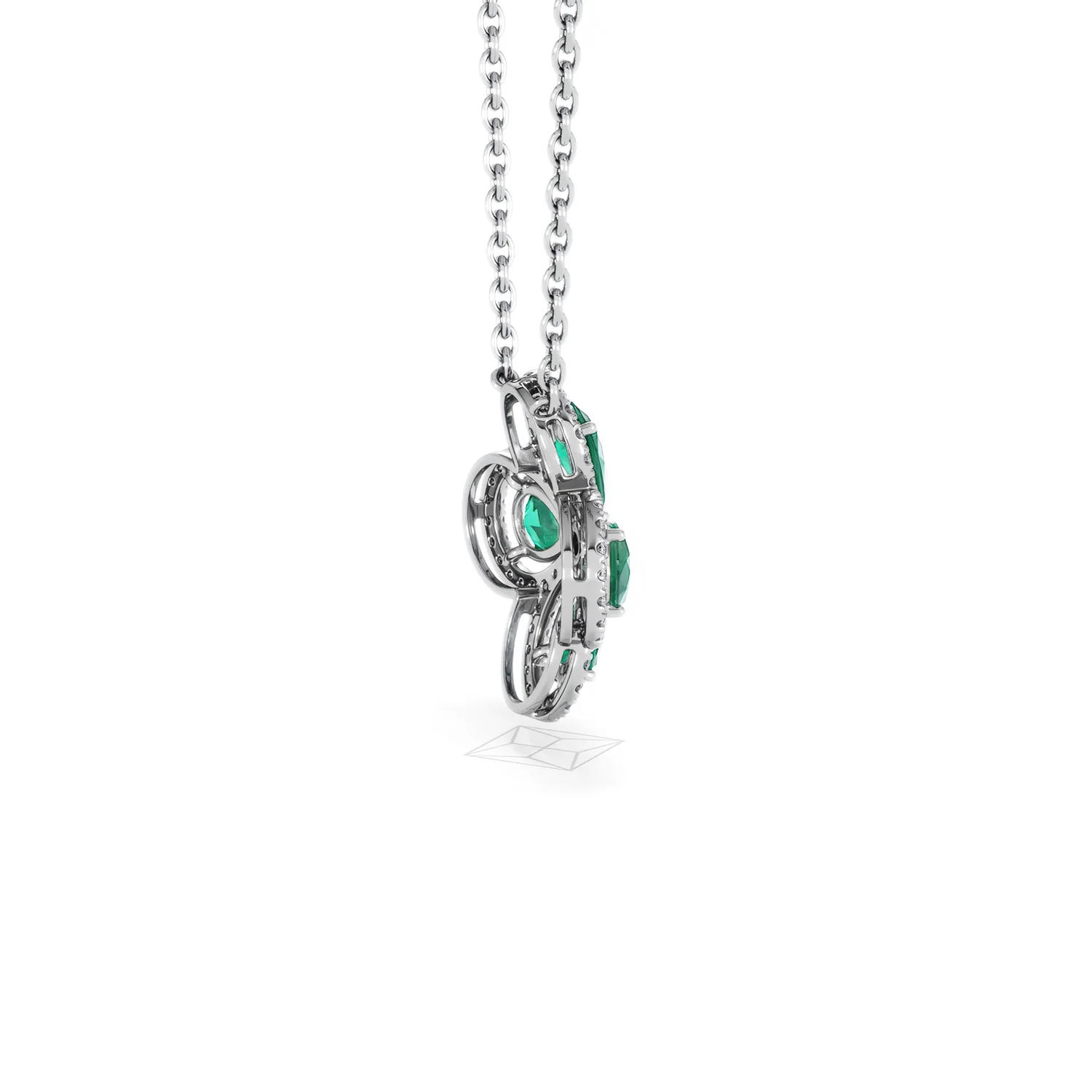 Bloom 3.20ct Lab Emerald and Lab Diamond Necklace in 18K White Gold - Image 33