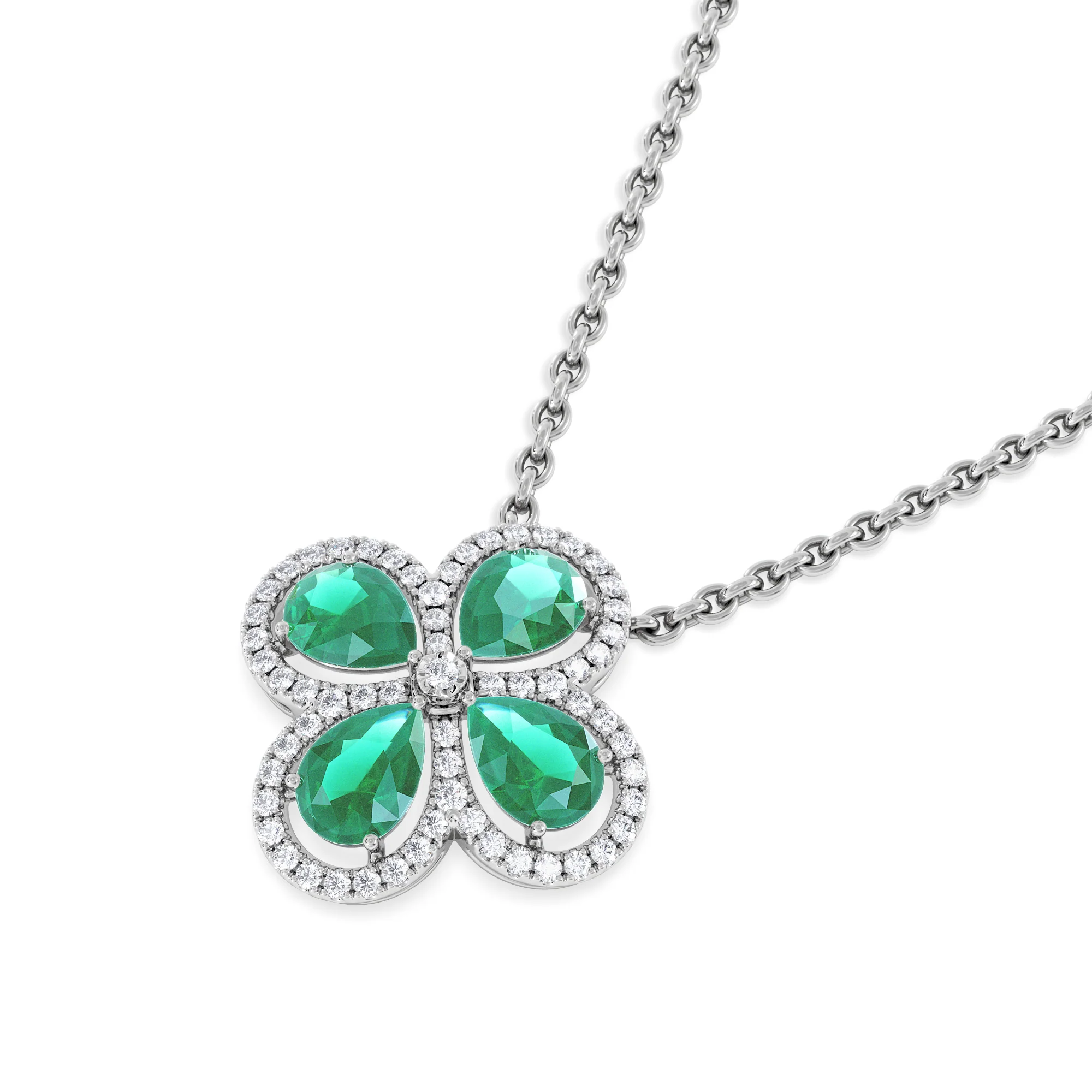Bloom 3.20ct Lab Emerald and Lab Diamond Necklace in 18K White Gold - Image 5