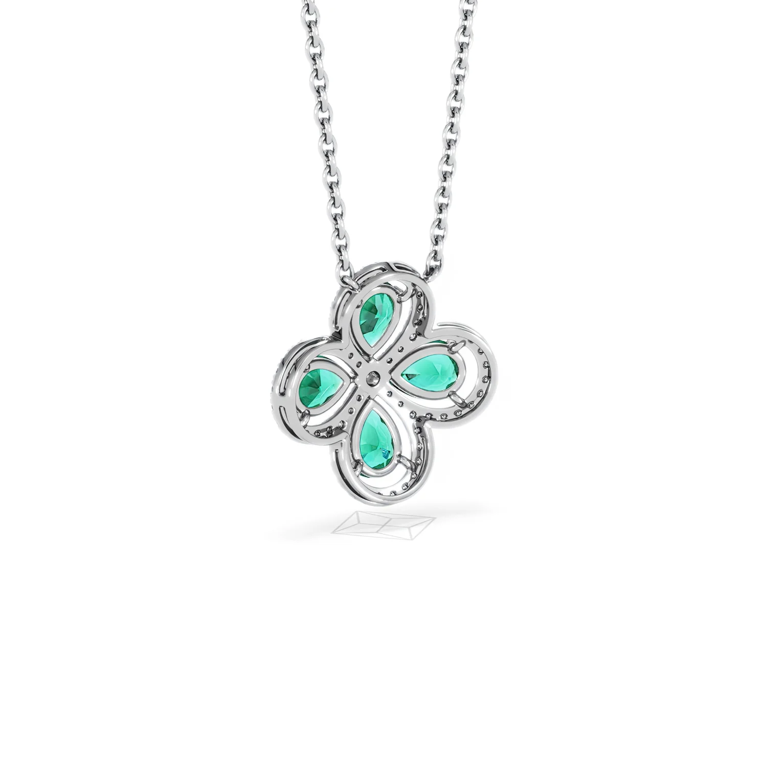 Bloom 3.20ct Lab Emerald and Lab Diamond Necklace in 18K White Gold - Image 55