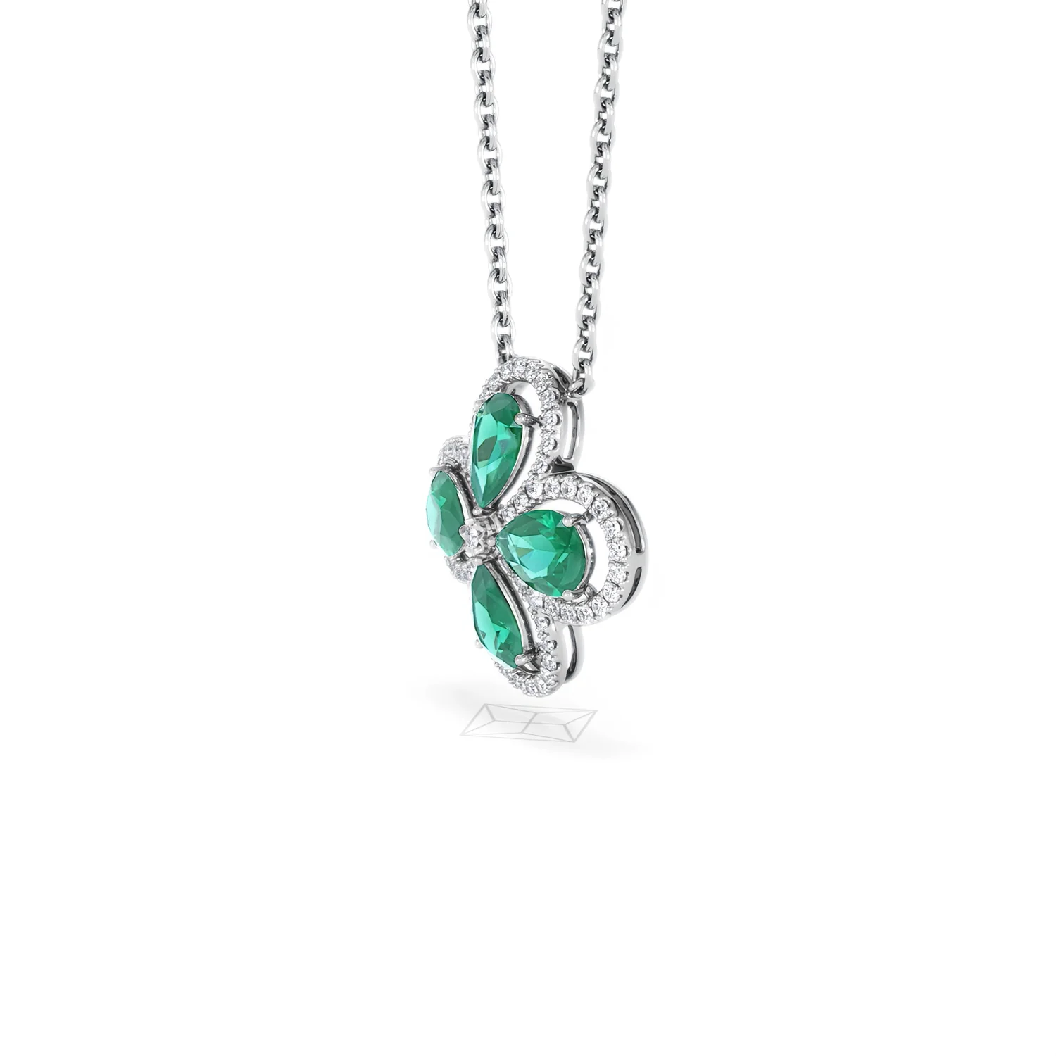 Bloom 3.20ct Lab Emerald and Lab Diamond Necklace in 18K White Gold - Image 76