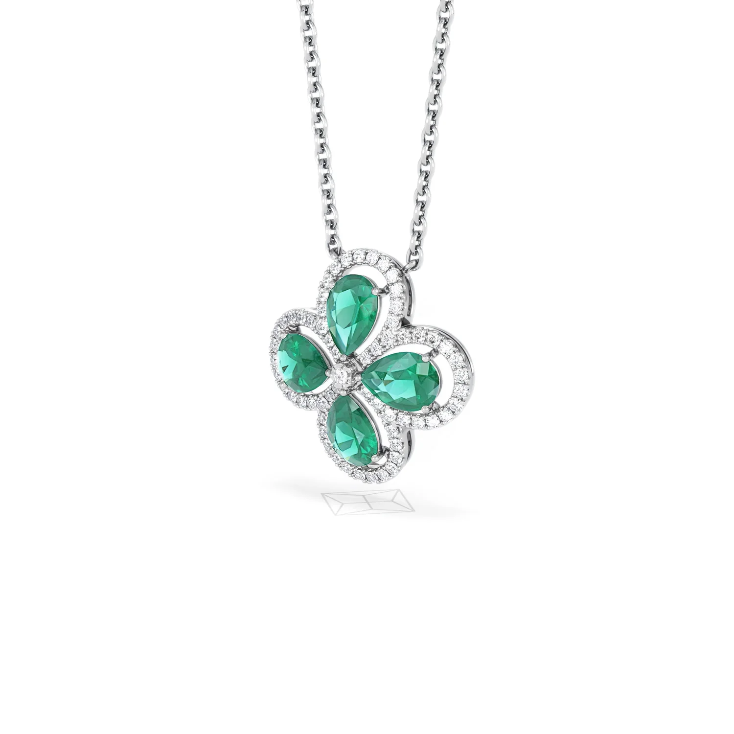 Bloom 3.20ct Lab Emerald and Lab Diamond Necklace in 18K White Gold - Image 81