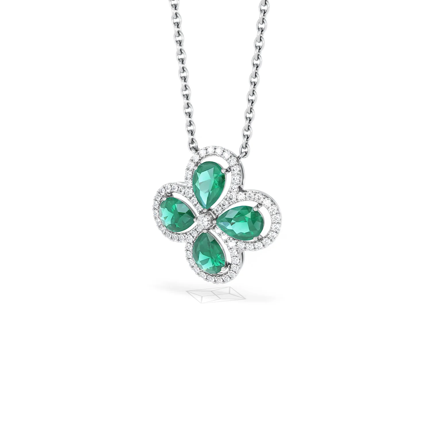 Bloom 3.20ct Lab Emerald and Lab Diamond Necklace in 18K White Gold - Image 83