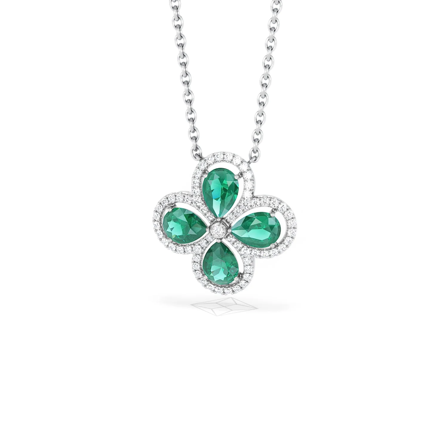 Bloom 3.20ct Lab Emerald and Lab Diamond Necklace in 18K White Gold - Image 86