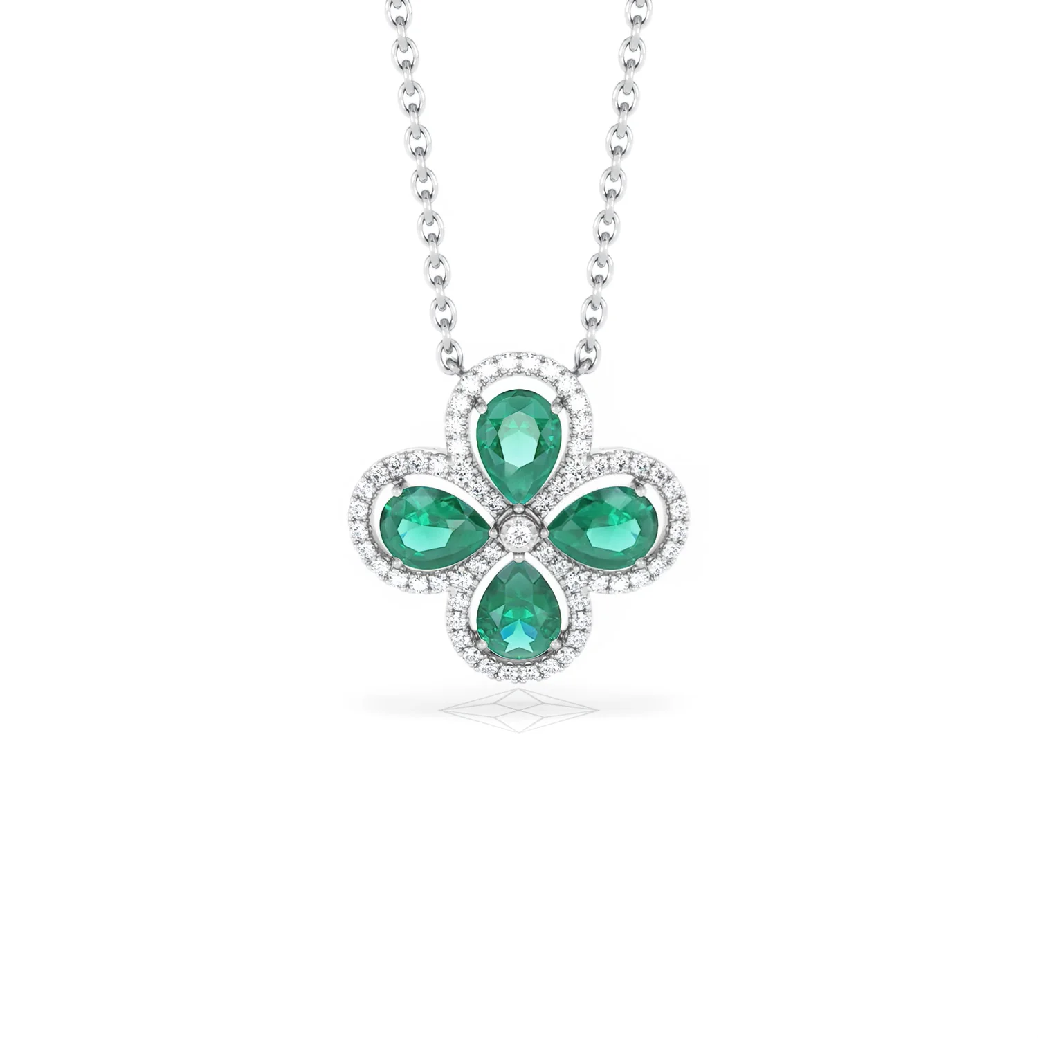 Bloom 3.20ct Lab Emerald and Lab Diamond Necklace in 18K White Gold - Image 9