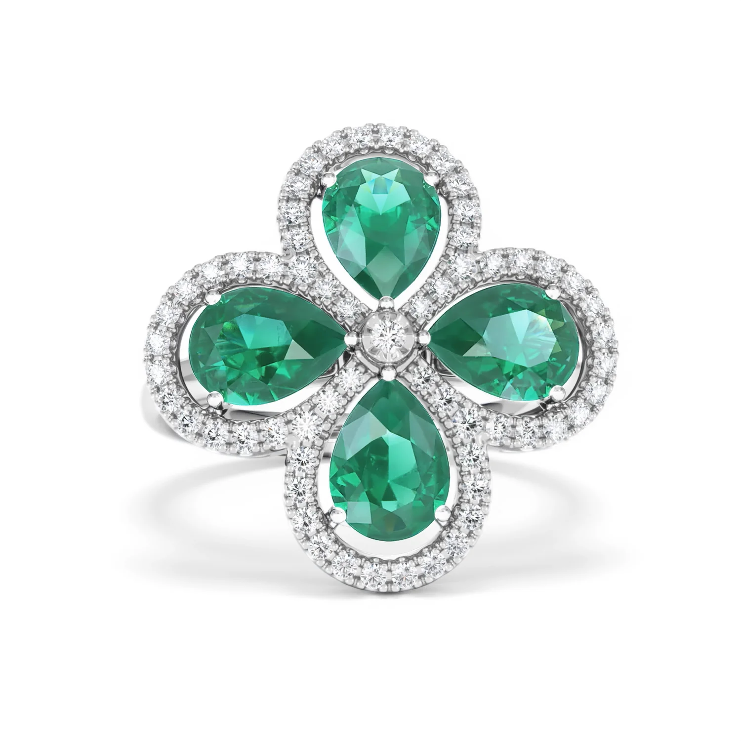 Bloom 3.20ct Lab Emerald and Lab Diamond Ring in 18K White Gold - Image 10