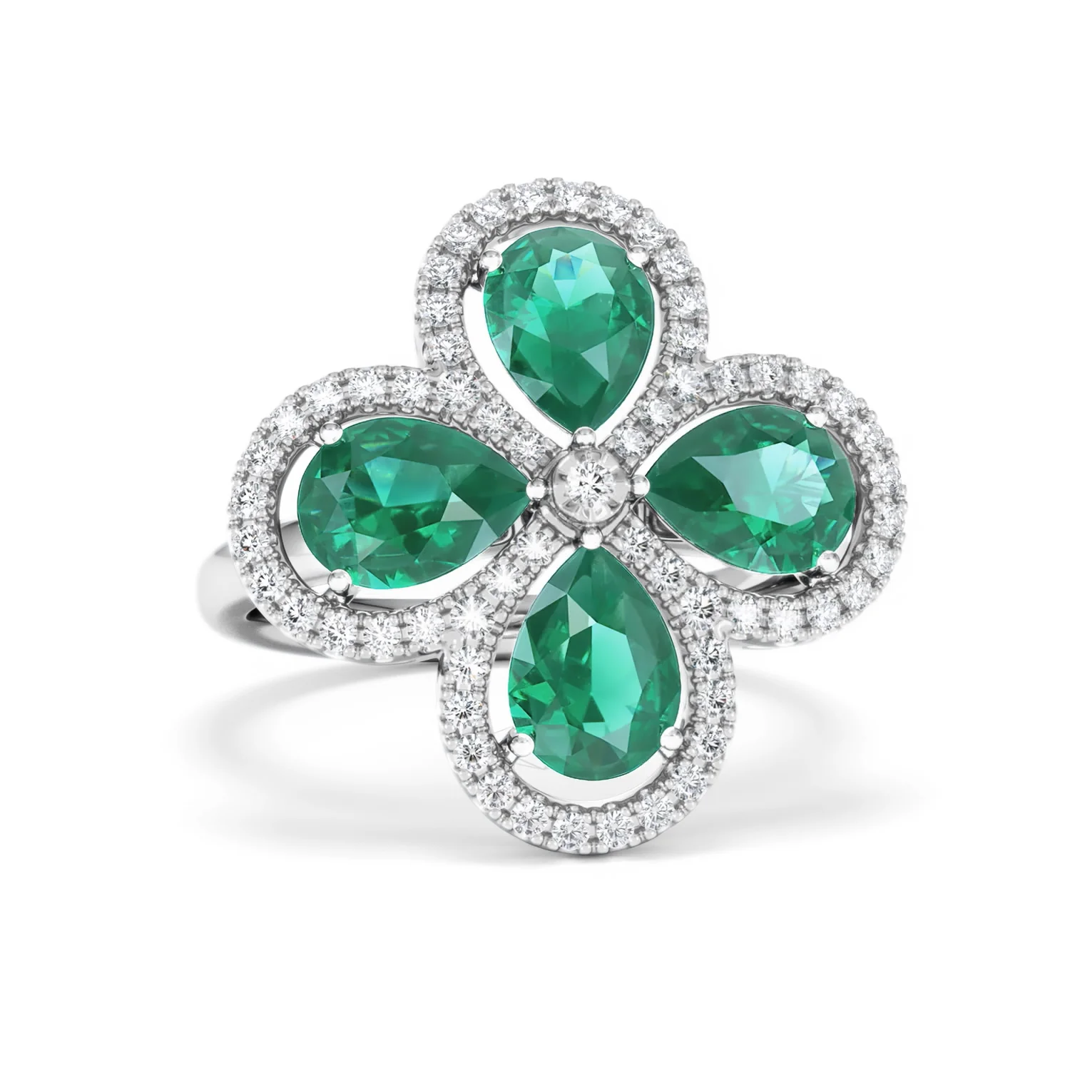 Bloom 3.20ct Lab Emerald and Lab Diamond Ring in 18K White Gold - Image 11