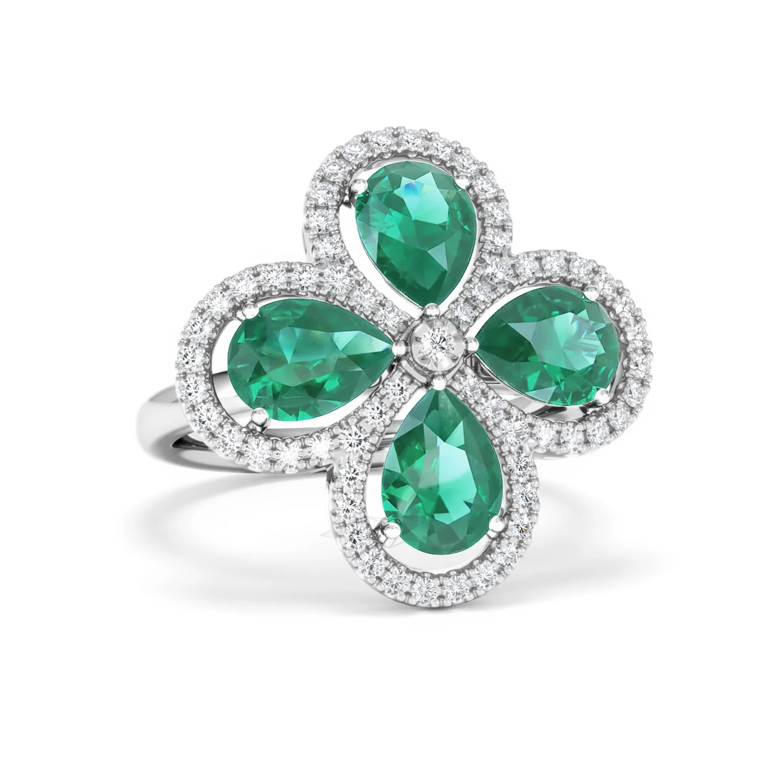 Bloom 3.20ct Lab Emerald and Lab Diamond Ring in 18K White Gold - Image 12