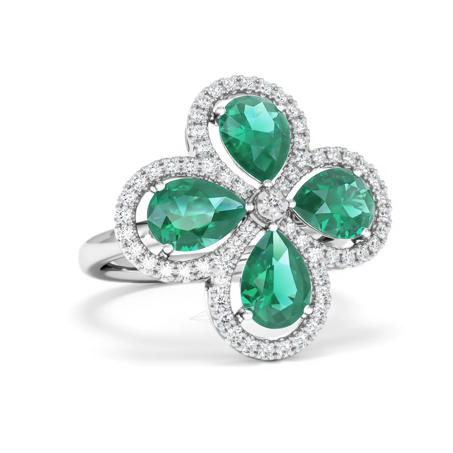 Bloom 3.20ct Lab Emerald and Lab Diamond Ring in 18K White Gold - Image 13