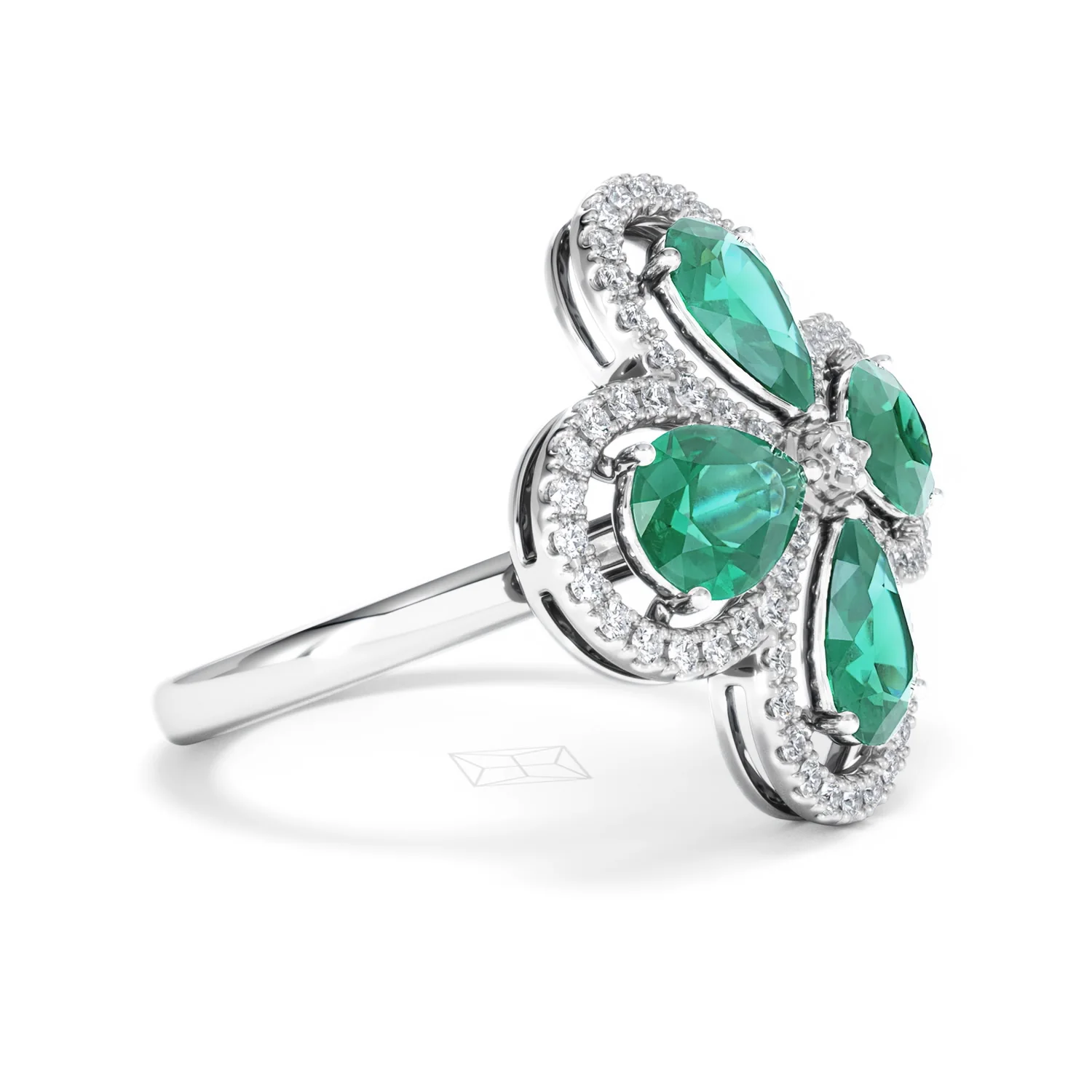 Bloom 3.20ct Lab Emerald and Lab Diamond Ring in 18K White Gold - Image 22