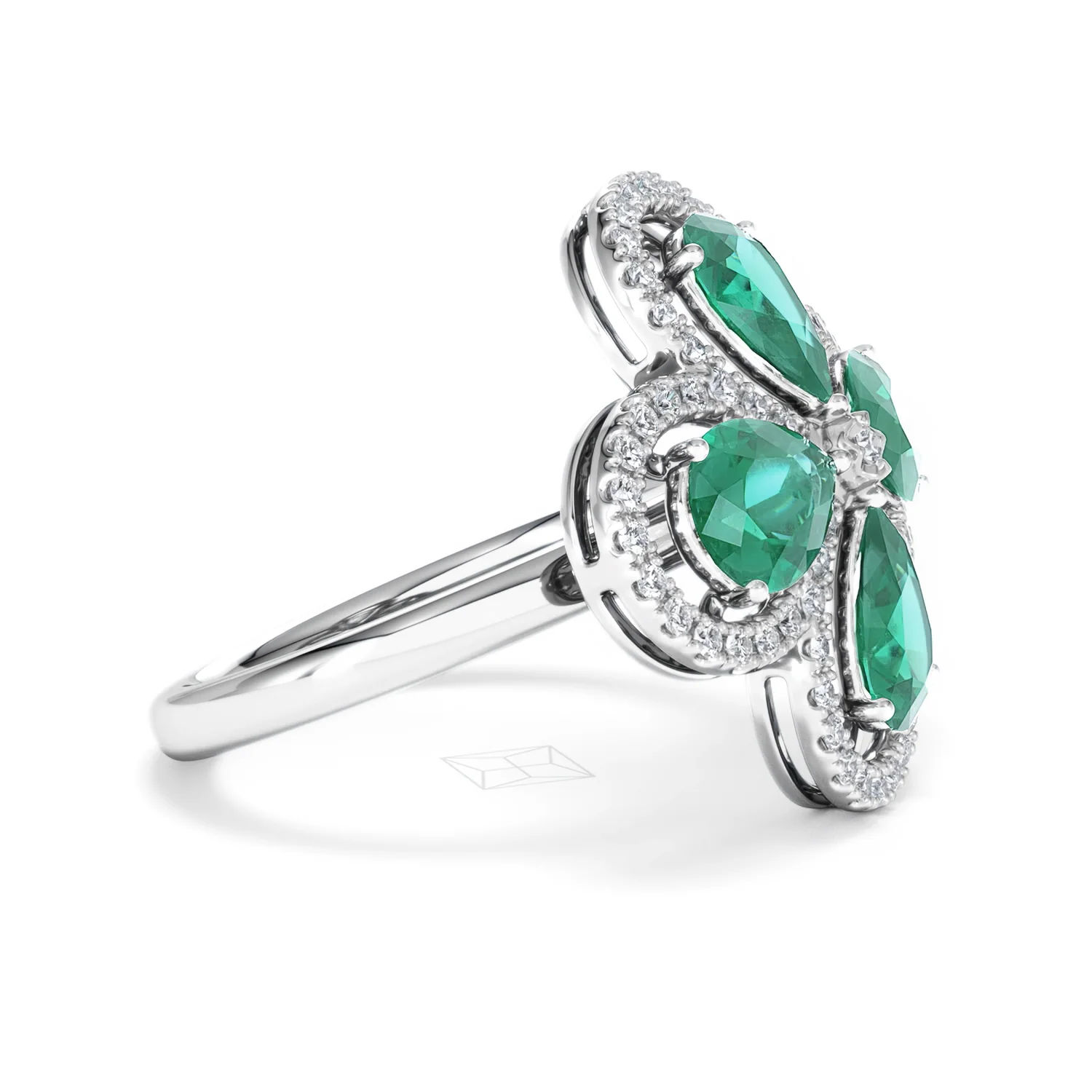 Bloom 3.20ct Lab Emerald and Lab Diamond Ring in 18K White Gold - Image 24