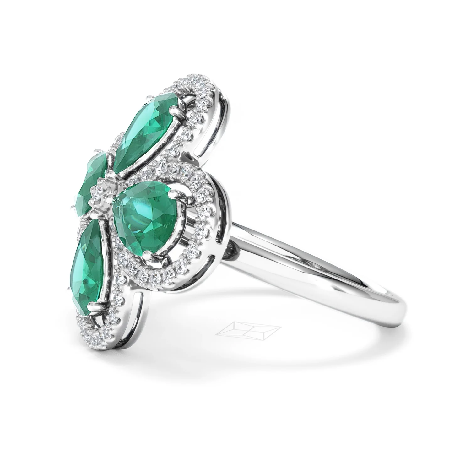 Bloom 3.20ct Lab Emerald and Lab Diamond Ring in 18K White Gold - Image 74