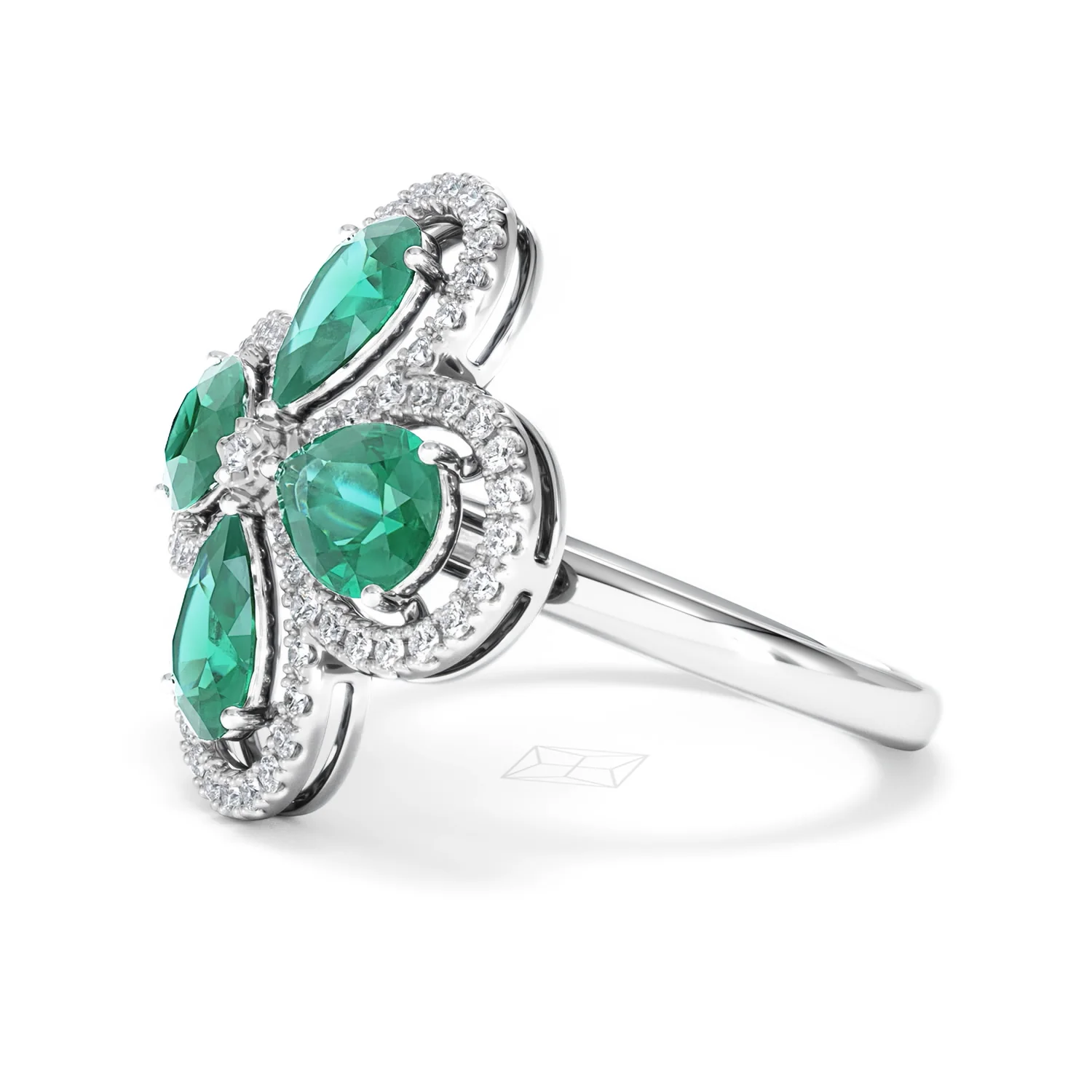 Bloom 3.20ct Lab Emerald and Lab Diamond Ring in 18K White Gold - Image 75