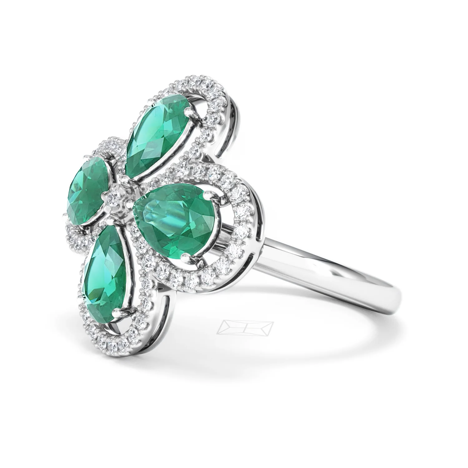Bloom 3.20ct Lab Emerald and Lab Diamond Ring in 18K White Gold - Image 77