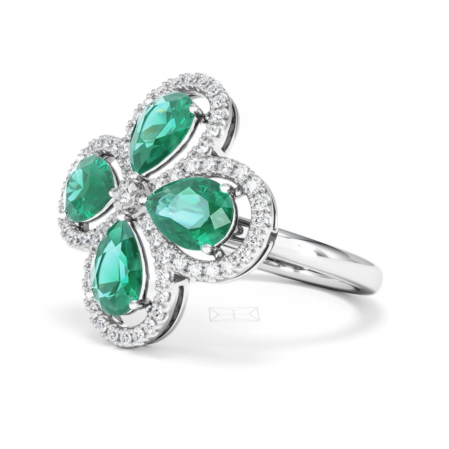 Bloom 3.20ct Lab Emerald and Lab Diamond Ring in 18K White Gold - Image 79