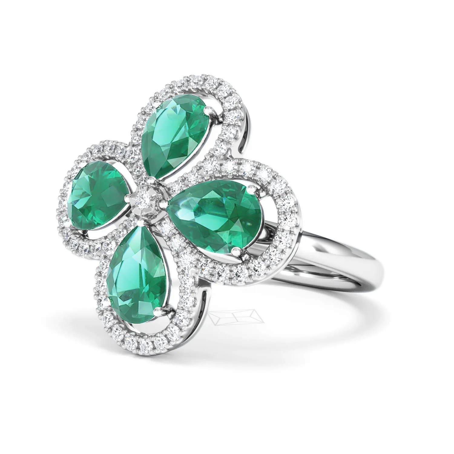 Bloom 3.20ct Lab Emerald and Lab Diamond Ring in 18K White Gold - Image 81