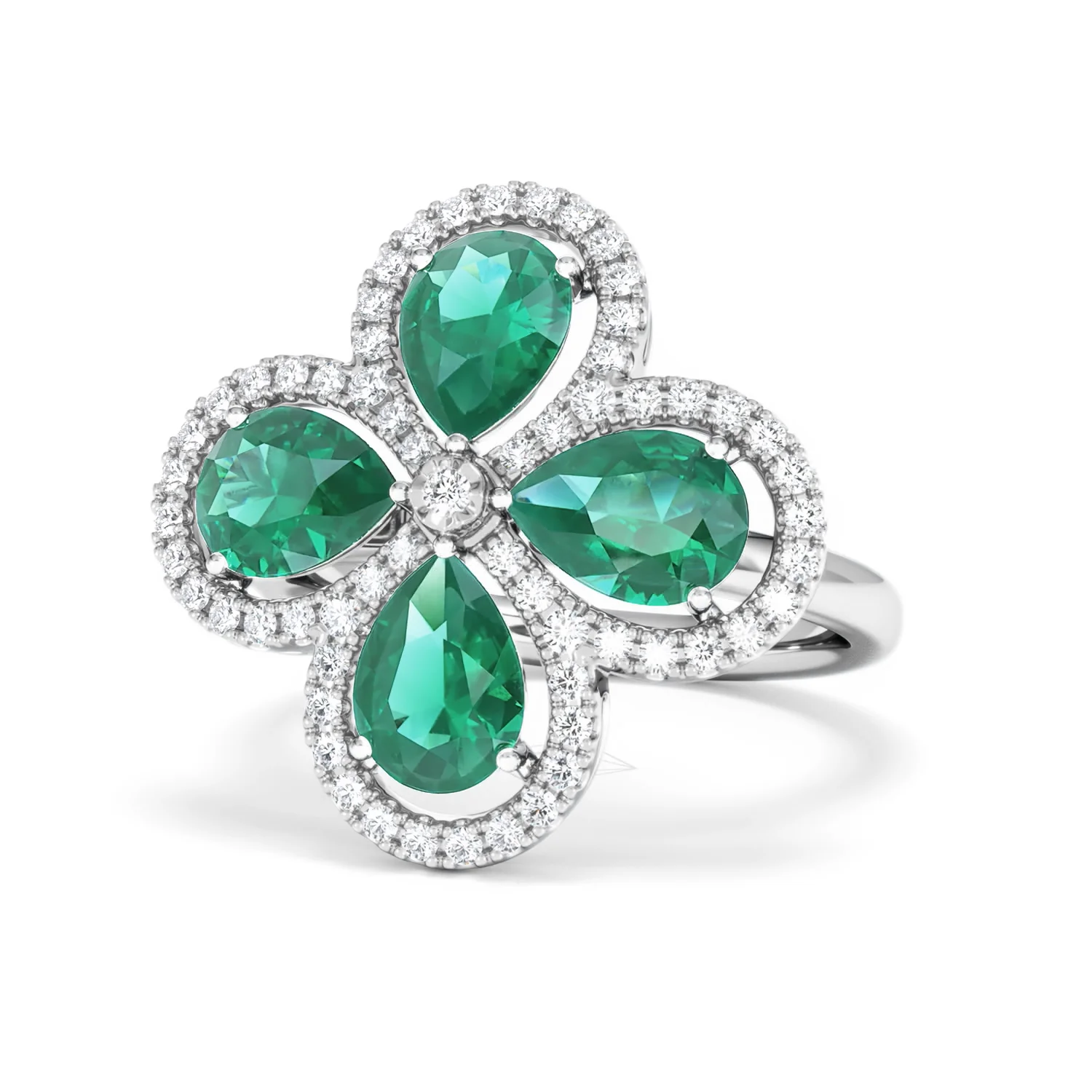 Bloom 3.20ct Lab Emerald and Lab Diamond Ring in 18K White Gold - Image 85