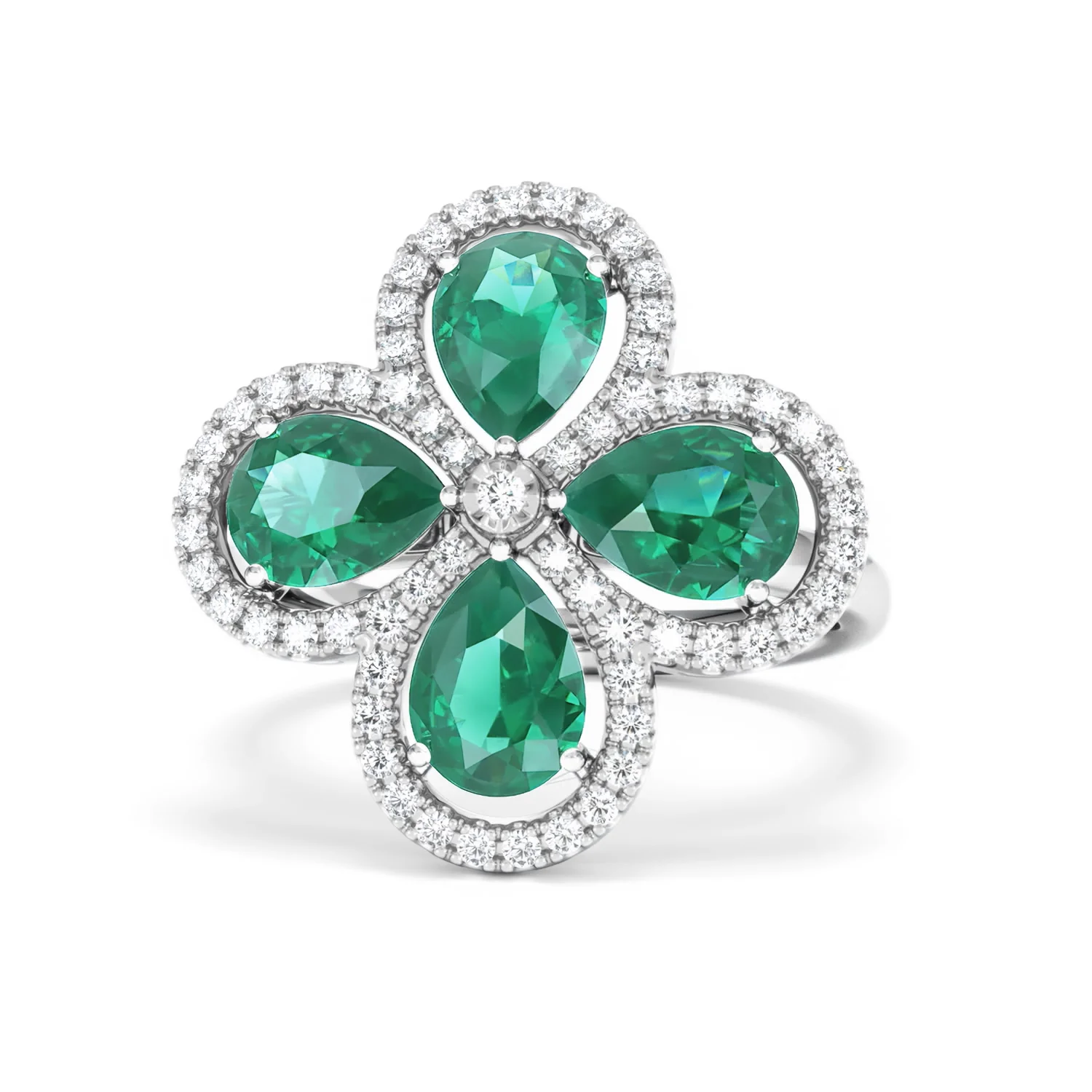 Bloom 3.20ct Lab Emerald and Lab Diamond Ring in 18K White Gold - Image 87