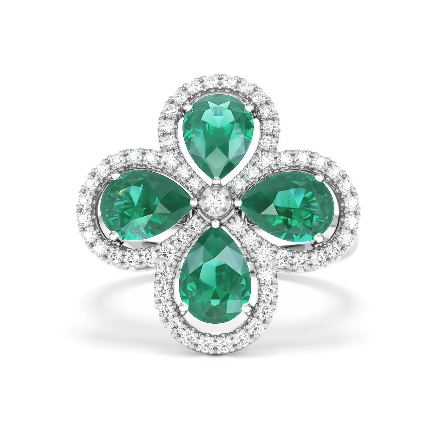 Bloom 3.20ct Lab Emerald and Lab Diamond Ring in 18K White Gold - Image 88
