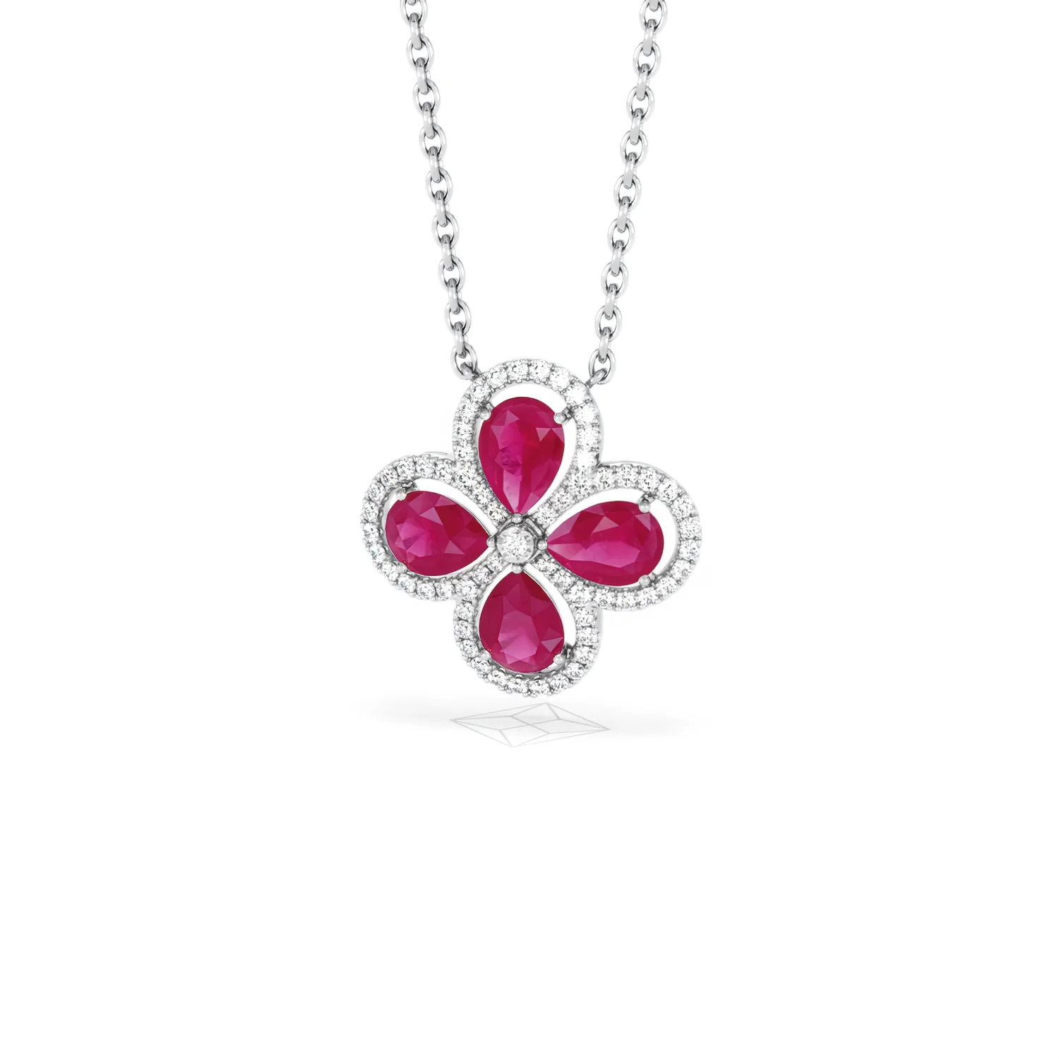 Bloom 3.30ct Lab Ruby and Lab Diamond Necklace in 18K White Gold - Image 86