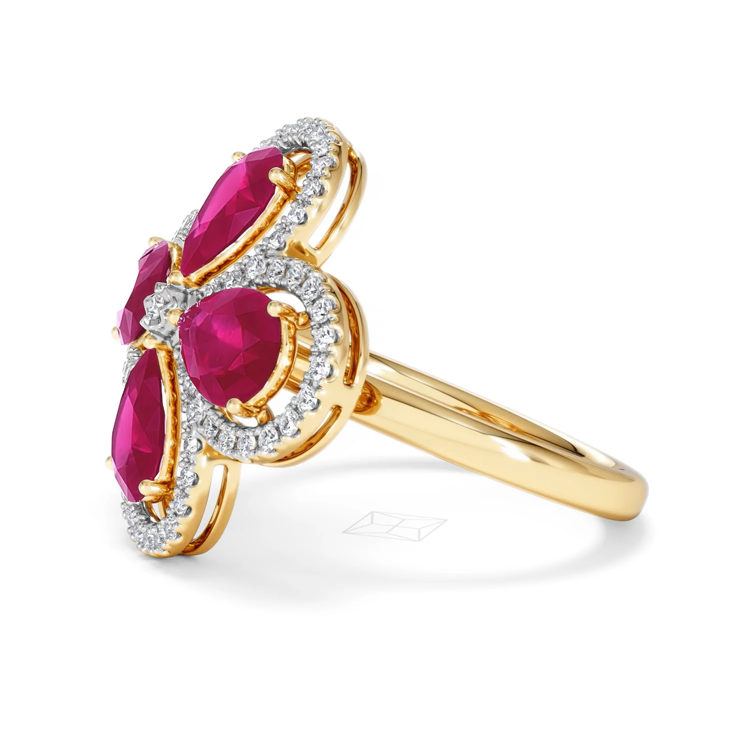 Bloom 3.30ct Lab Ruby and Lab Diamond Ring in 18K Yellow Gold - Image 74